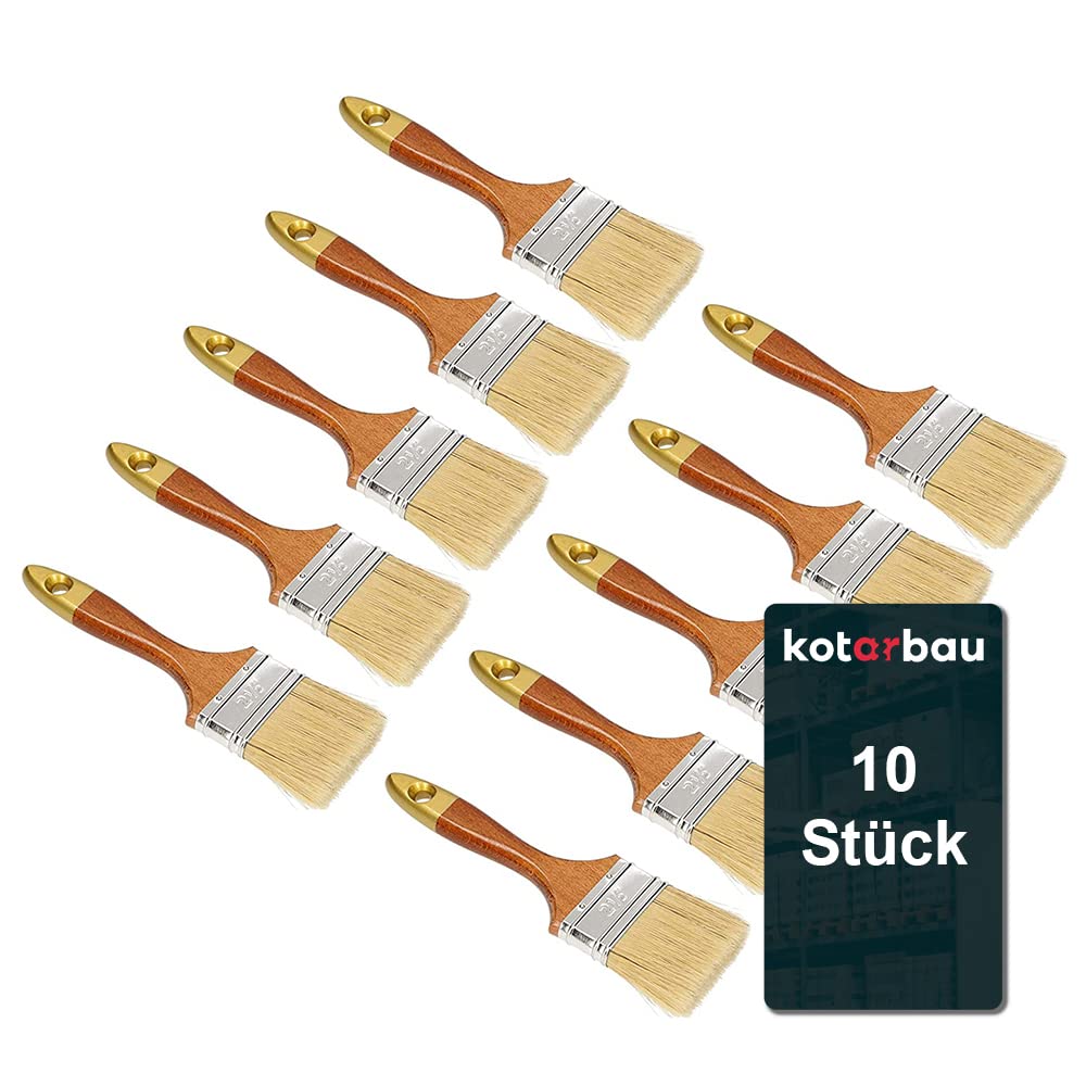 KOTARBAU®, set di 10 pennelli piatti da 2,5", lunghezza setole 63 mm, per verniciatura, pittura, legno, verniciato, per lavori di ristrutturazione