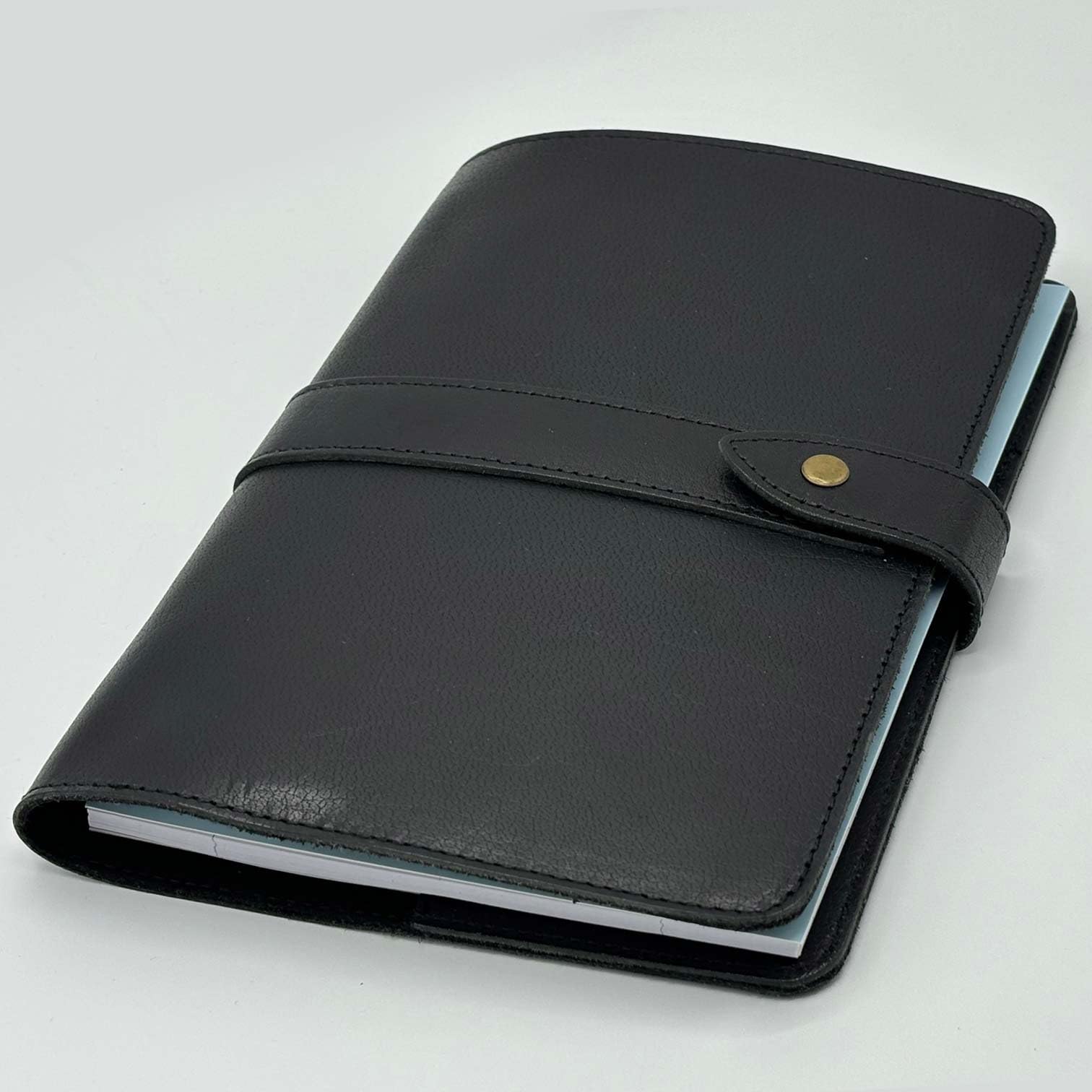 Trowik Handmade Leather Cover for A5 Notebook Refillable Vintage Diary Cover - Black - Image 2