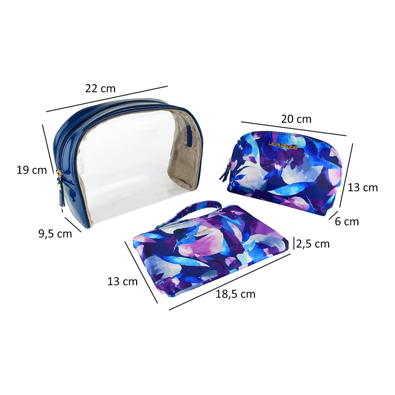 Laura Biagiotti Pochette Donna, Set 3 Pezzi Beauty Case da Viaggio Impermeabile, Borsa Make Up e Cosmetici Con Scatola
