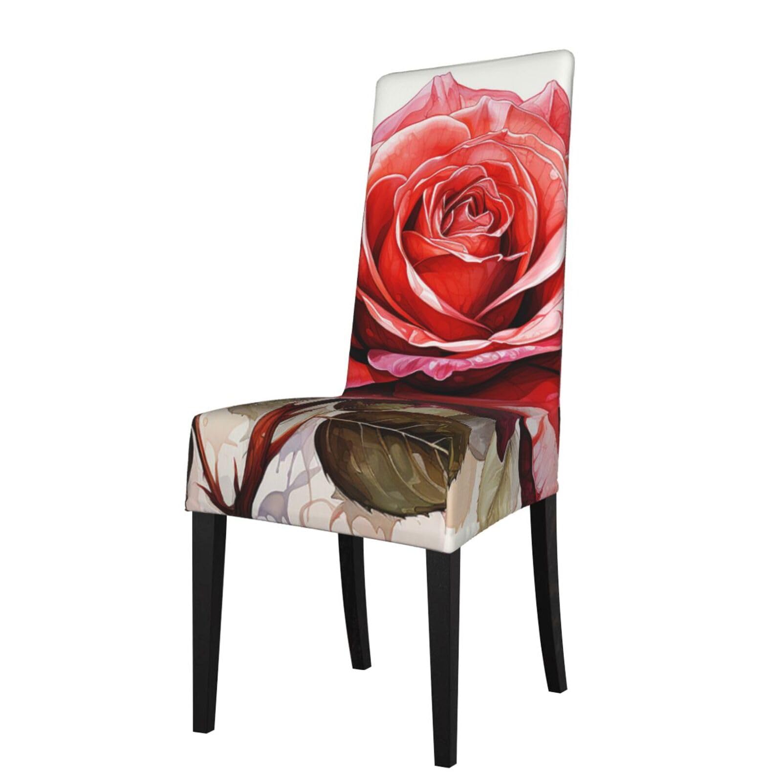 FodPand Stretch Chair Covers for Dining Room, Red Watercolor Rose Flower Chair Seat Covers Washable Detachable Chair Slipcover Chair Protectors Covers for Kitchen,Wedding,Party