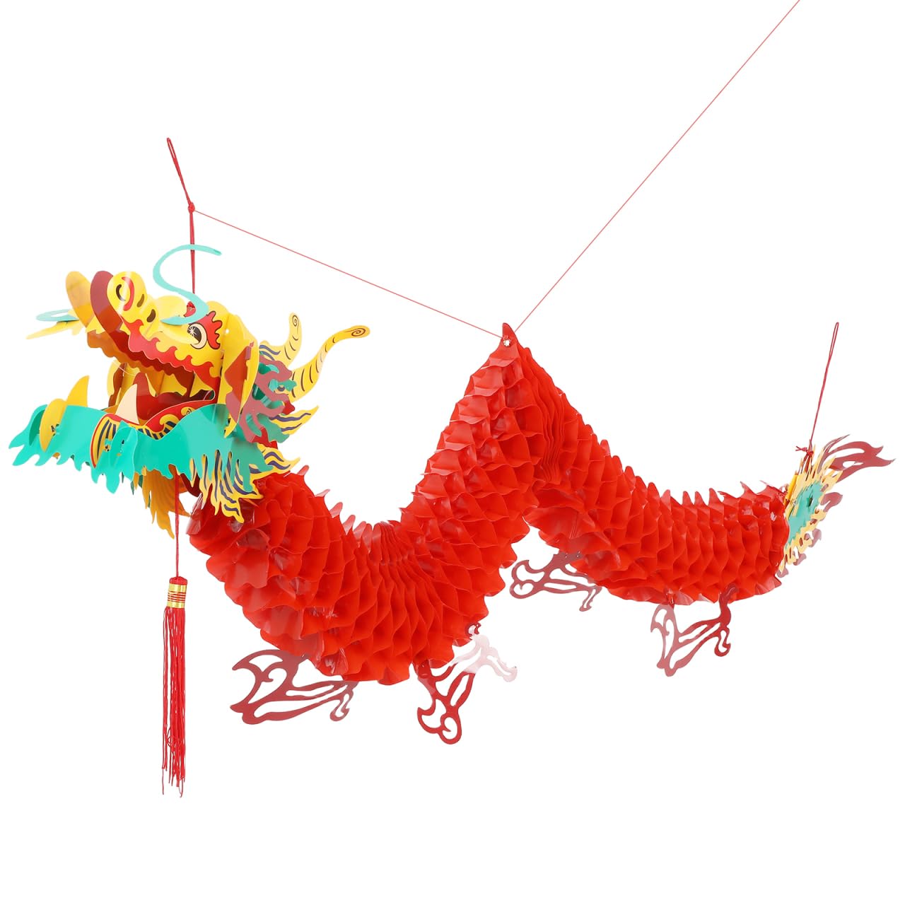 Ghirlanda Di Drago Cinese 3D - Lanterna Decorativa Da Appendere In Plastica - 1,5 Metri - Rossa Per Capodanno Cinese, Natale E Feste Primaverili - 3