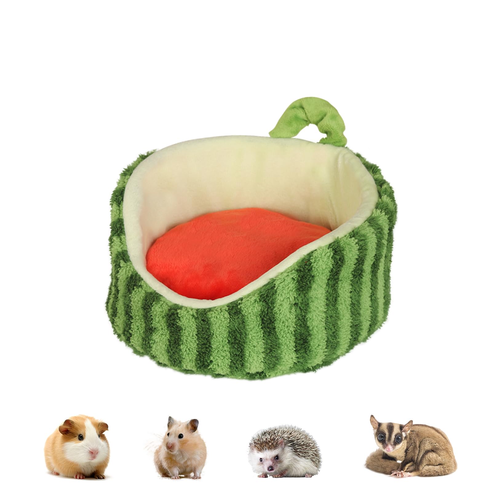 Hamster Hideout Guinea Pig Bed with Detachable Cushion Warm Thick Soft Pad 2 in 1 Guinea Pig Hideout Rat Hideout Small Pet Beds for Chinchilla, Rat, Mouse House, Sugar Glider (Green watermelon)