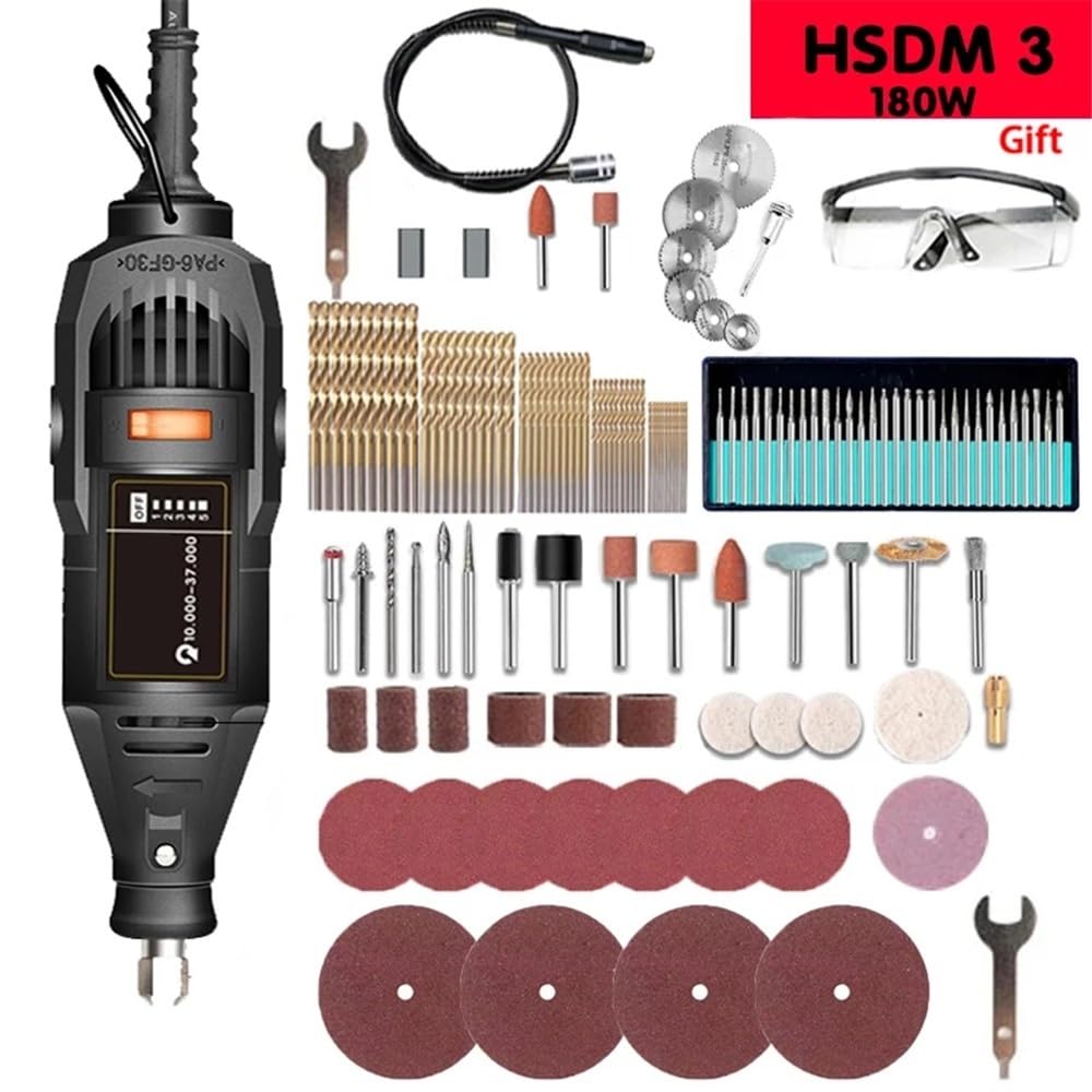 Minitaladro eléctrico de 180W, herramienta rotativa de grabado, amoladora de pulido, pluma de grabado de velocidad Variable con accesorios(HSDM1,EU)