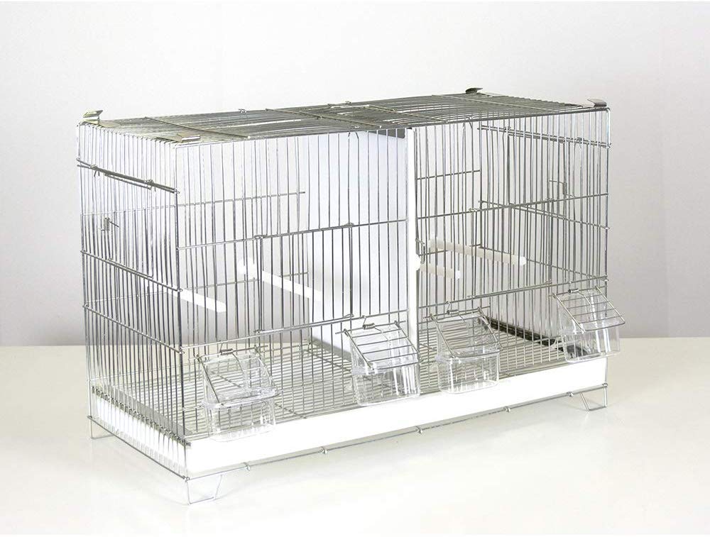Pet's Solution - Gabbia Cova per Uccelli, Ideale per Allevamento e Predisposizione Modulare Verticale, con Divisori, Griglia e Vassoio Estraibili, Posatoi e Mangiatoie - Zincata