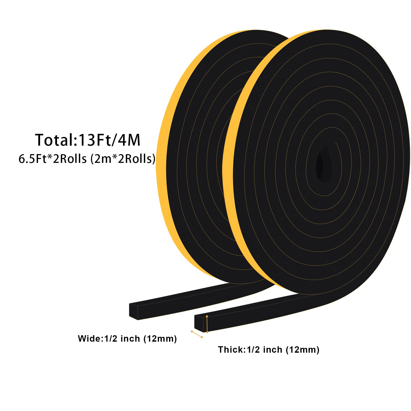 Weer Stripping Zelfklevend 12mm (W) x6mm (T)/12m (L) voor Deurraam Seal Foam Tape tegen Koude Diepgang/Anti-Botsing/Geluiddicht/Waterdicht/Stofdicht Zwart