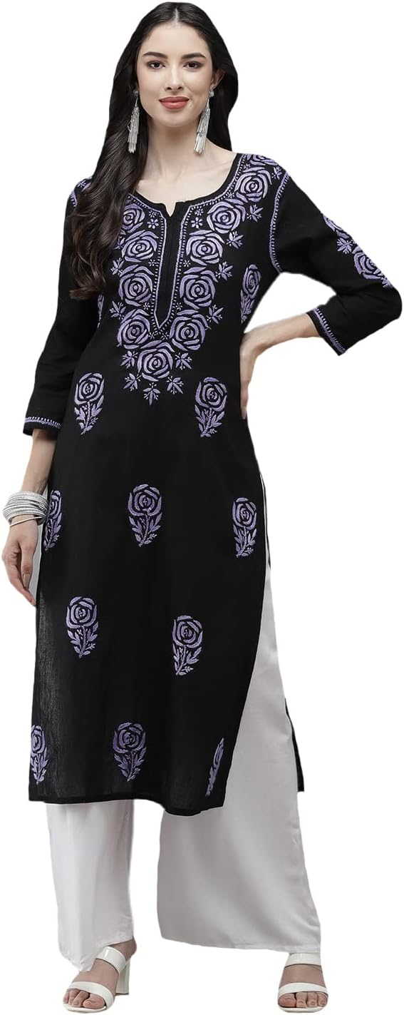 Ada Indian Straight Cotton Kurta Hand Embroidered Traditional Chikankari Women's Tunic Kurti A411287