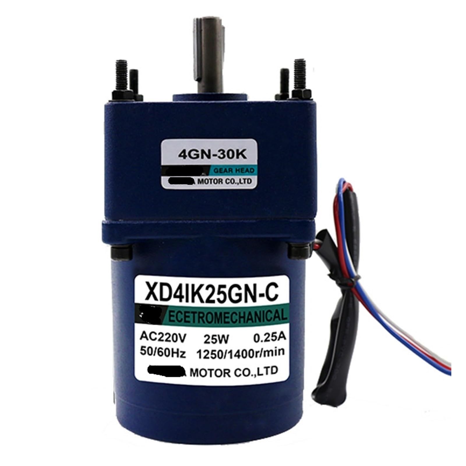 AC Motor De Velocidad Ajustable Motor Motorreductor de Engranajes de CA de 220 V y 25 W con Motor monofásico de capacitancia y Velocidad Fija, Motor pequeño(200rpm Only Motor)