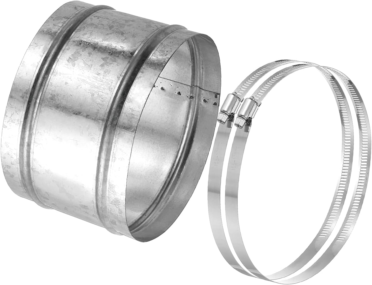 PATIKIL 160mm/6.3" Duct Connector, Galvanized Steel Duct Coupling Vent Coupler Dryer Pipe Coupling Hose Extension Connector with Duct Clamps for HVAC Exhaust Fan Vent Systems, 4" Long