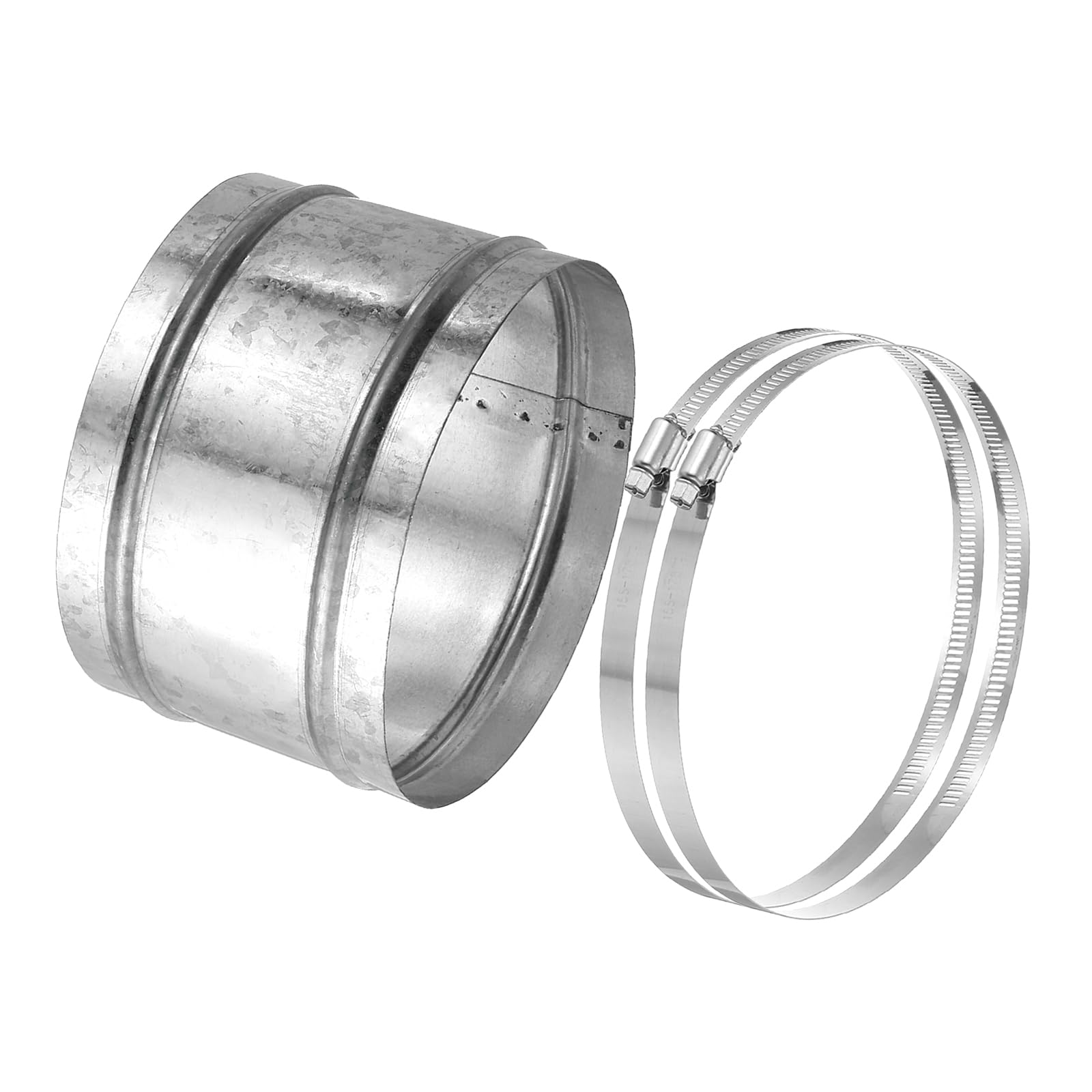 PATIKIL 160mm/6.3" Duct Connector, Galvanized Steel Duct Coupling Vent Coupler Dryer Pipe Coupling Hose Extension Connector with Duct Clamps for HVAC Exhaust Fan Vent Systems, 4" Long