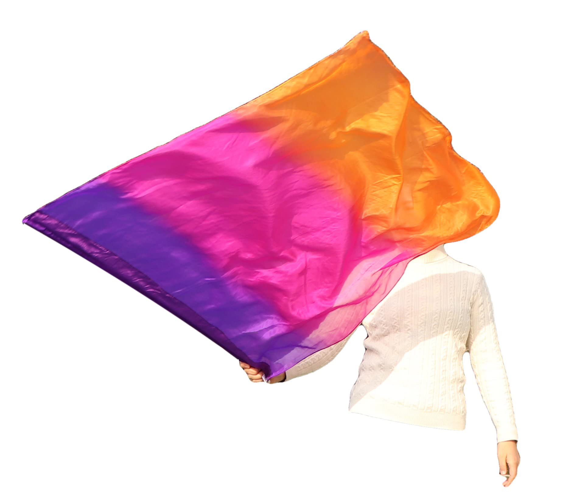 Winged Sirenny Spinning Silk Flag Poi 103cm (40") with Swivels & Collapsible Hard Rod, Flow Arts Dance Silks for Performers, Festivals & Fitness - Hand Painted Silk (Purple-Fushia-Orange) โ image 1