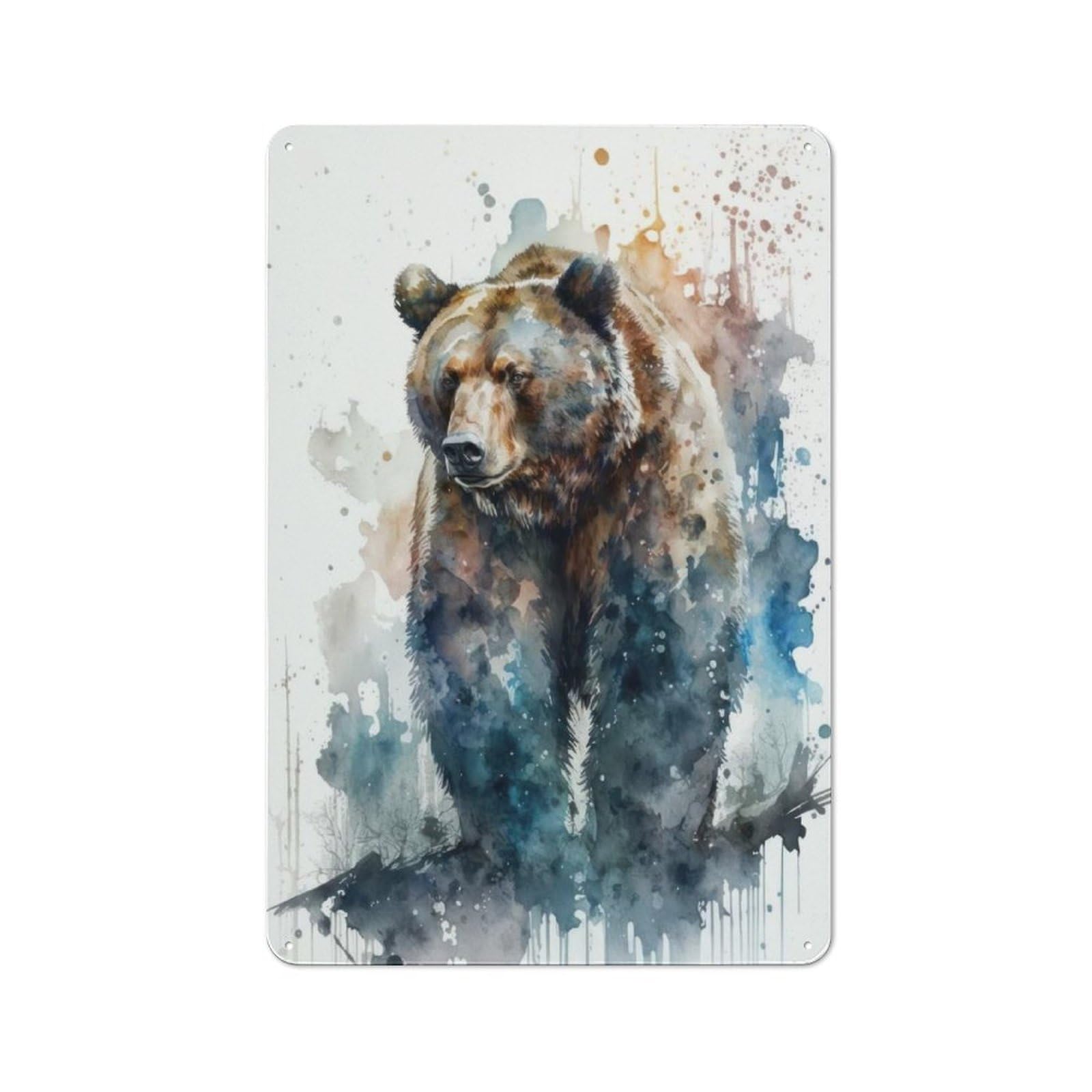 Tin Wall Plaque 30x20cm with Bear Watercolor for Café Or Home Bar, for Kitchen, Dining Room And Home Bar Wall Decor