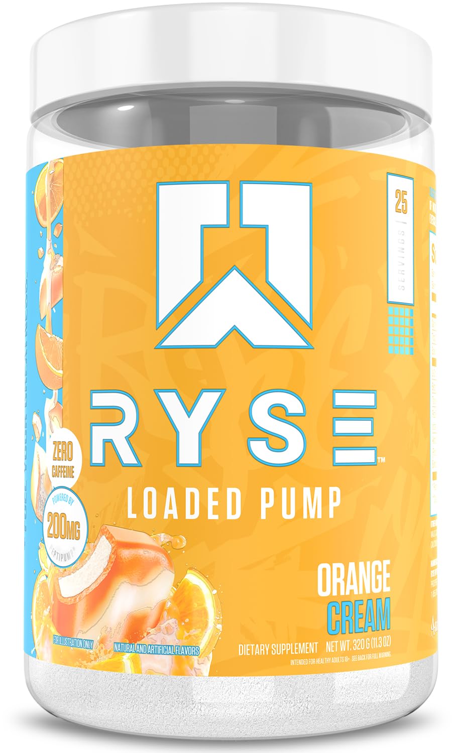 Ryse Loaded Pump Pre Workout Powder - Orange Cream - No Caffeine Stimulant Free Formula for Pump, Power & Endurance - L-Citrulline, PeptiPump, Betaine Anhydrous
