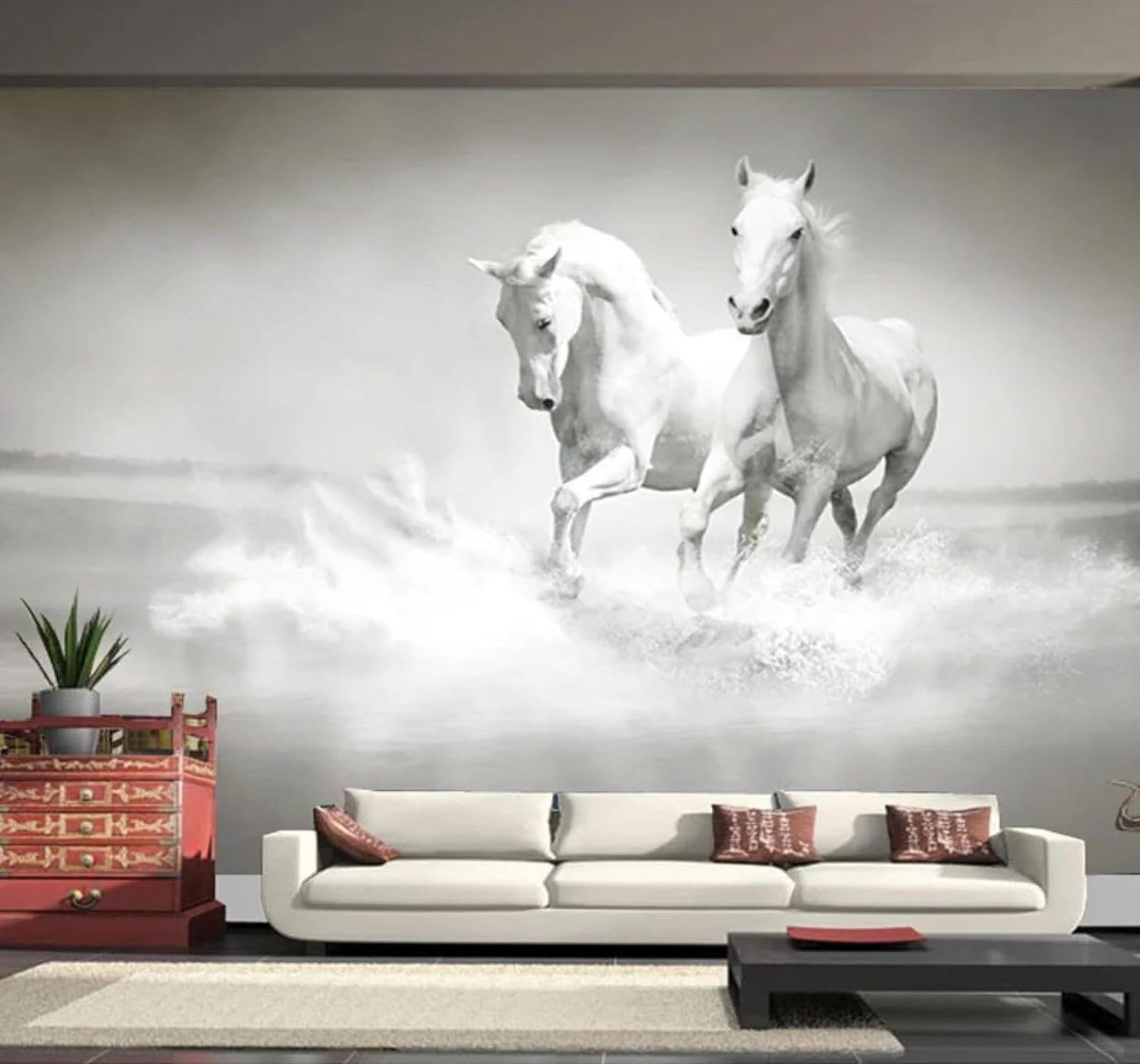 XLMING Minimalist Three Dimensional Running White Horse River 3D Wallpaper Luxury Home Dining Decor Paste Sofa Living Room The Wall for Bedroom Mural-150cm×105cm