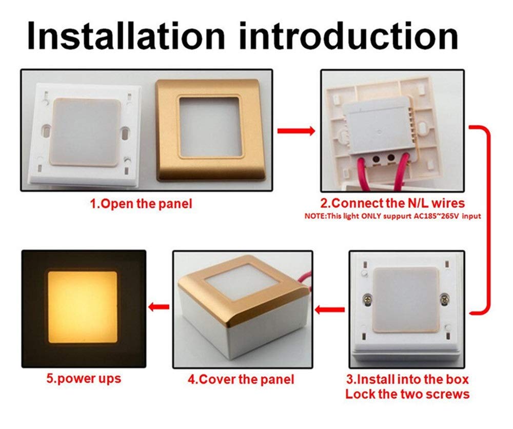 RAGGZZ Sensor de Movimiento Led Luz Led Infrarrojo Cuerpo Humano Inducción Empredada en Escalones Lámparas de Pared de Escalera Luces Nocturnas/Gold No Sensor/Cool White