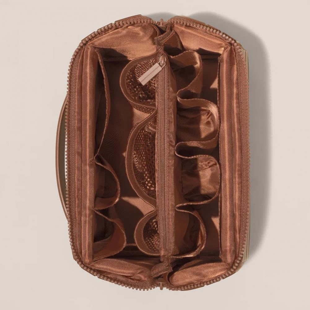 Borsa for trucco da viaggio pieghevole 1 pezzo for cosmetici impermeabile toilette grande appendere Organizzatore cosmetico con scomparti Per Viaggi(Apricot)