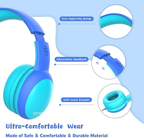 Miniatura 4 de gorsun Auriculares para niños con volumen limitado, auriculares para niños y niñas, auriculares para niños sobre la oreja, auriculares con cable