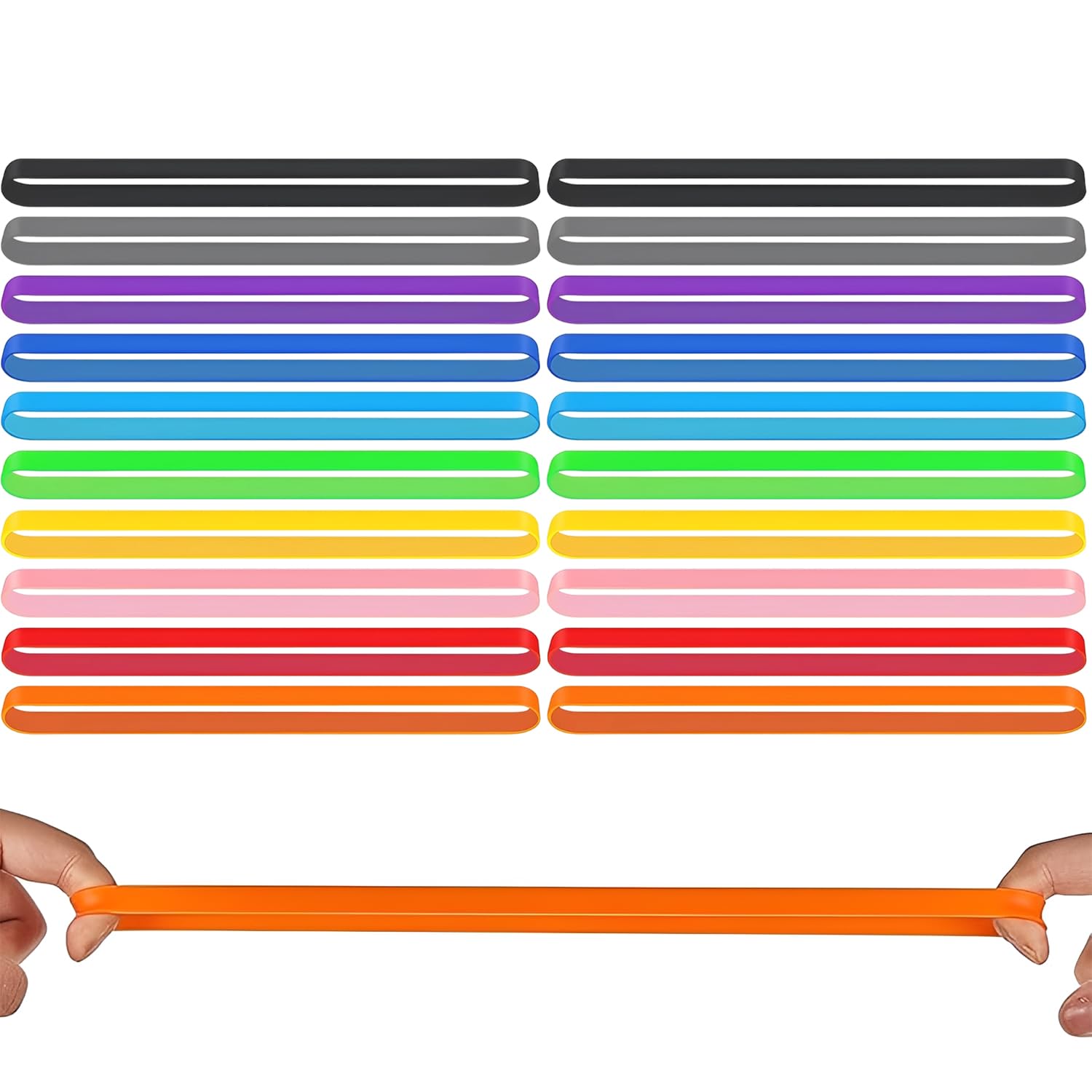 20 Pack Vibrant Silicone Stretch Bands, Durable Elastic Wraps for Office, School, Home & Craft Organization in Assorted Colors