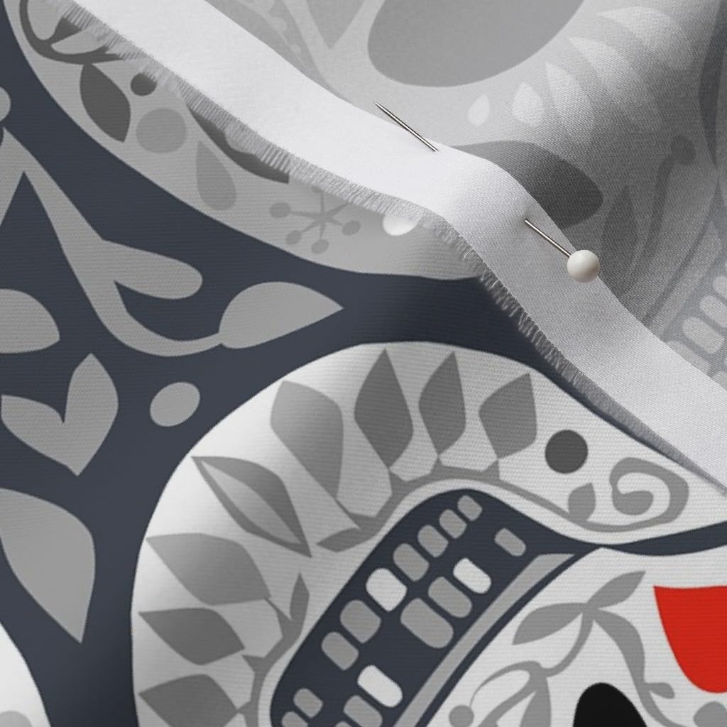 Spoonflower Fabric - Calaveras Skeleton Skull Day Dead Goth Halloween Bones Sugar Black Printed on Organic Cotton Sateen Fabric by The Yard - Sewing Quilting Apparel Home Decor