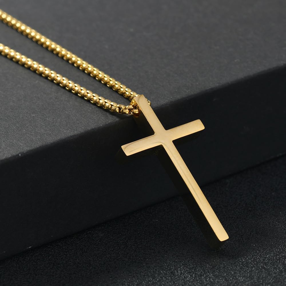Cross Necklace for Men, Stainless Steel Cross Pendant Necklaces for Men Pendant Chain Chain Golden Silver Black Cross Necklace Gifts for Men Women Box Chain - Image 2