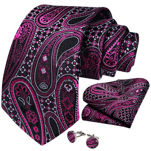 Image of DiBanGu Mens Paisley Tie Set Silk Woven Jacquard Necktie and Pocket Square Cufflinks Gift Set for Wedding Bussiness