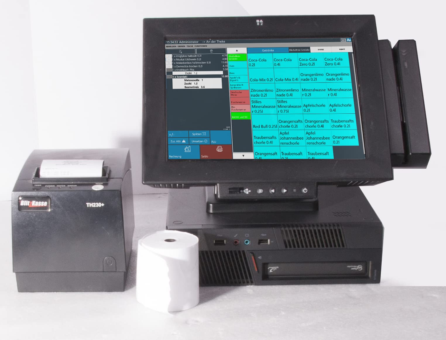 12" Gastronomie Kassensystem für Restaurant & Café – Touchscreen Kasse mit Bondrucker, Handheld-Unterstützung & BlitzKasse Restaurant Software, TSE-konform, ohne Abo, für Imbiss & Biergarten