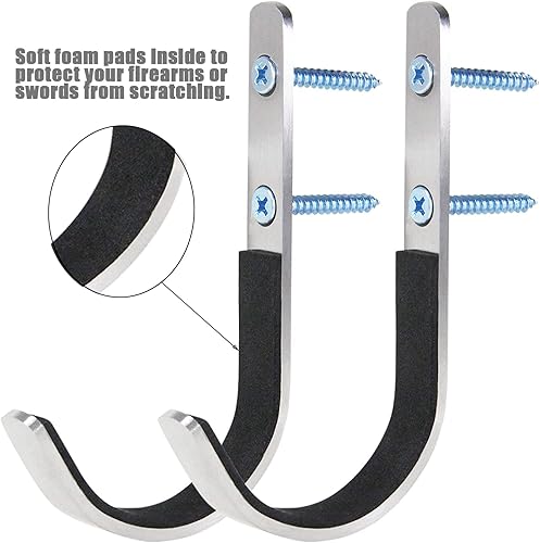 Miniatura 4 de Paquete de 6 ganchos de montaje en pared para rifles de almacenamiento, rifles de escopeta, arco de tiro con arco con acolchado suave y acero