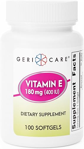 GeriCare Vitamina E 180mg (400 UI) Suplemento dietético Softgels, botella de 100 unidades (paquete de 1)