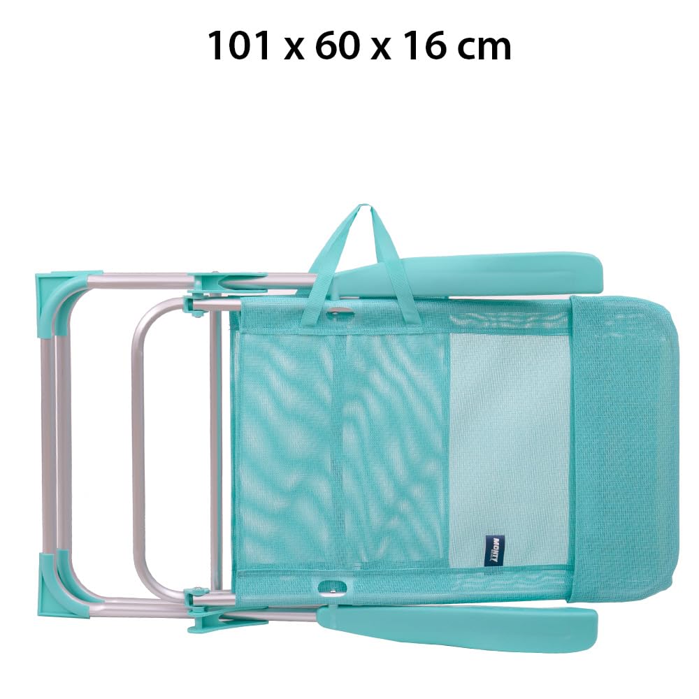 LOLAhome Sillón de Playa Plegable y reclinable de 5 Posiciones de Aluminio y textileno Aguamarina de 63x60x110 cm