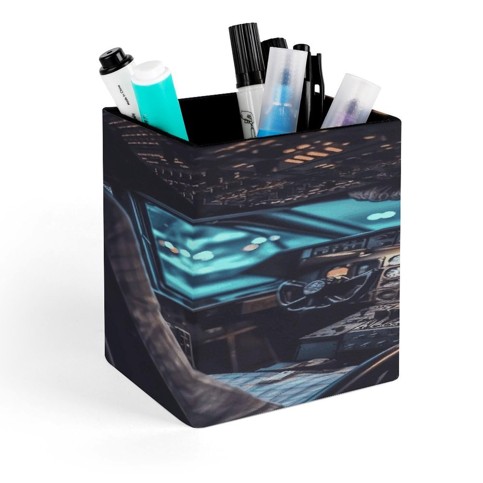 LZQPOEAS Airplane Square Pen Pencil Holder PU Leather Pencil Cup Desktop Stationery Organizer Office Accessories Container