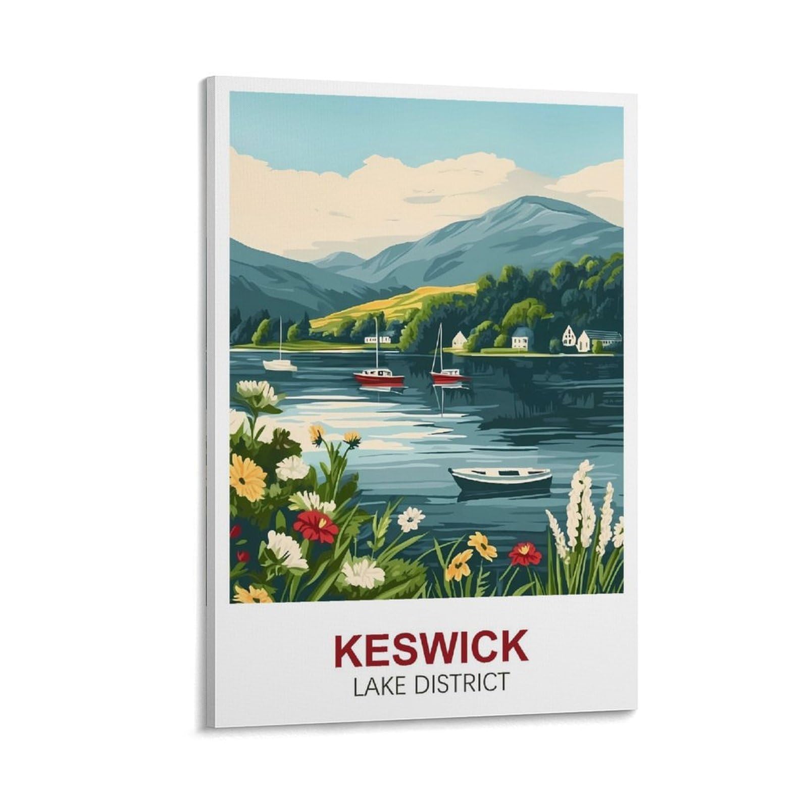 Clfmhnas Frame-Style Keswick Lake District Vintage Travel Poster 08X12inch(20X30cm) Canvas Wall Art Prints