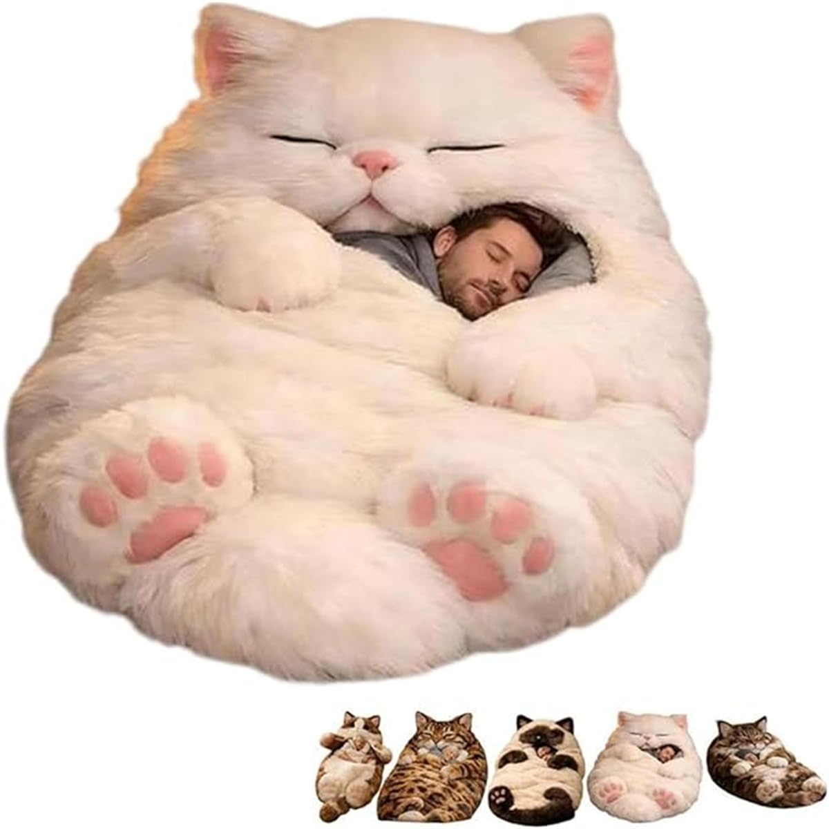 Cat Sleeping Bag for Human – 80"x31" Giant Fluff-y Cat Sleeping Bag for Adults, Adorable Cats Envelopes SleepingBag, Washable Warm Plush Floor Lounger with Soft Lining, for Indoor & Camping (D#)