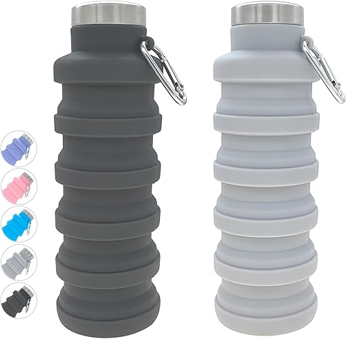 YCT Botella de agua plegable de 17 oz (16.9 fl oz), botella de agua deportiva portátil de viaje, botellas de agua plegables de silicona