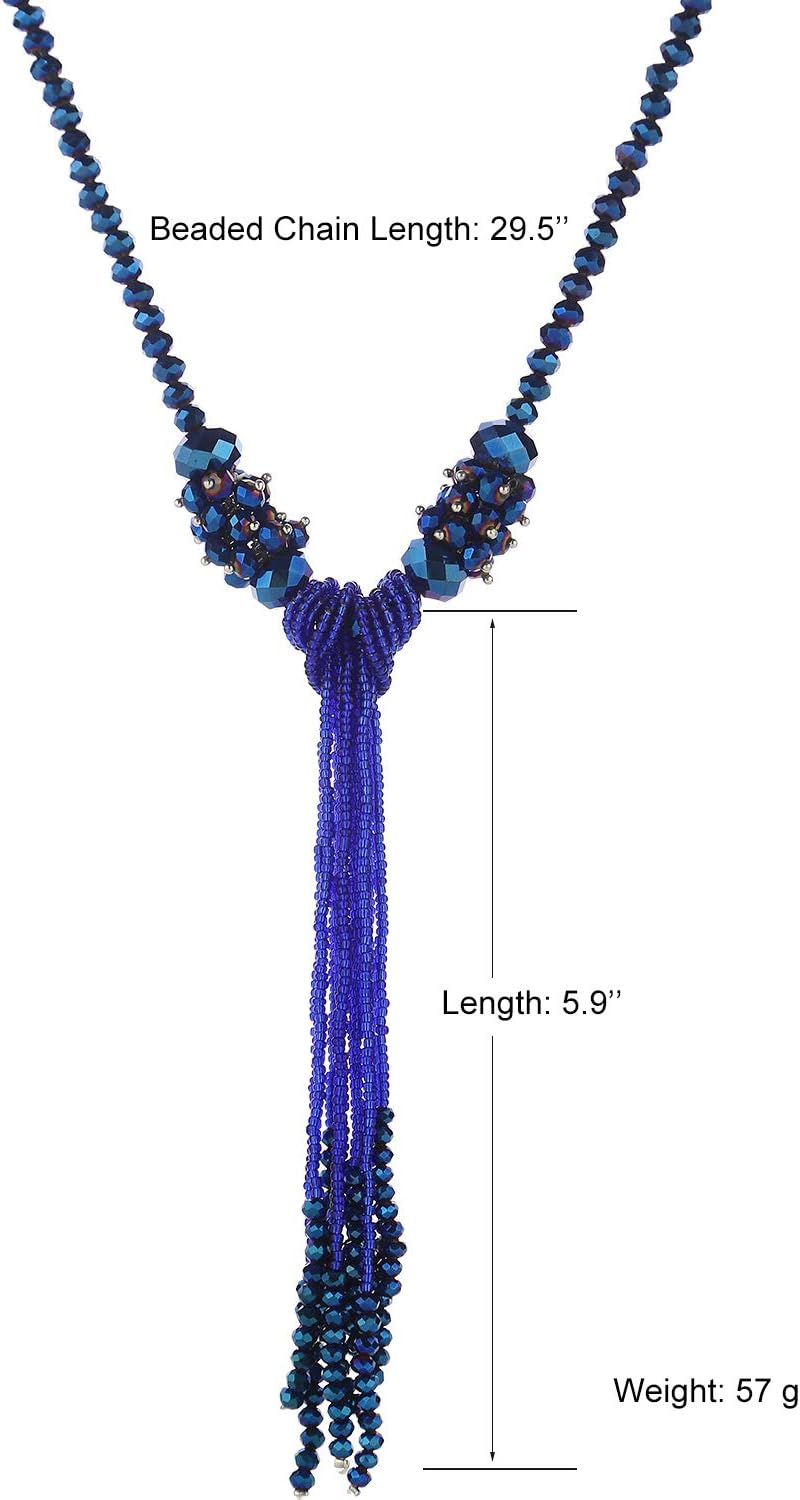 Multi-color Crystal Beads Strand Knot Long Beaded Tassel Necklace for Women - Image 3