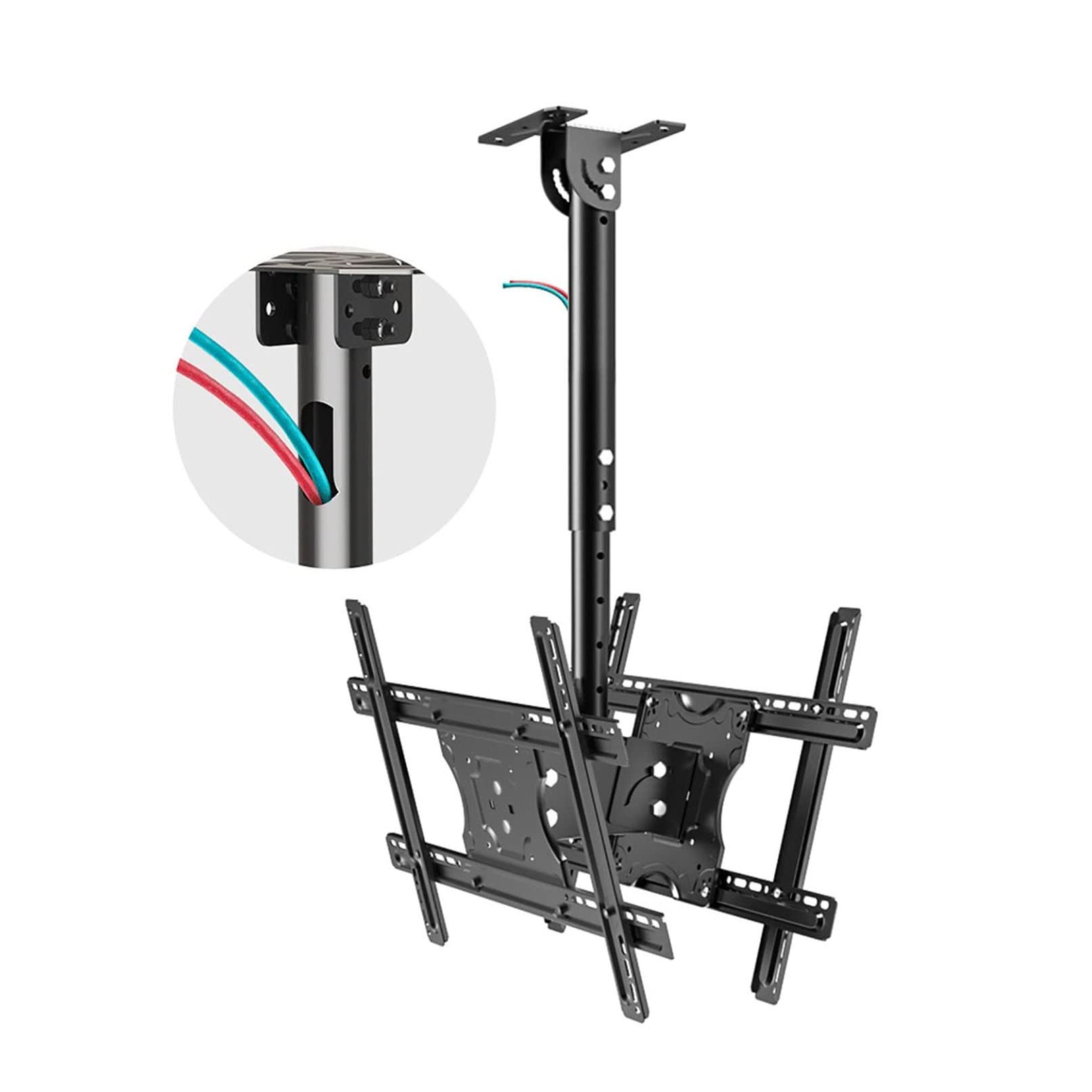 Support de plafond pour téléviseur double écran orientable avec mât télescopique