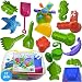 ONE Day Sale!! Sand Bucket 17 Elements, Molds & Tools for Sand Boxes, Water Tables, Beach, Bath Tub, Pool or Kinetic Sand Toys for Baby, Kids and Toddler. Zippered Carring Bag