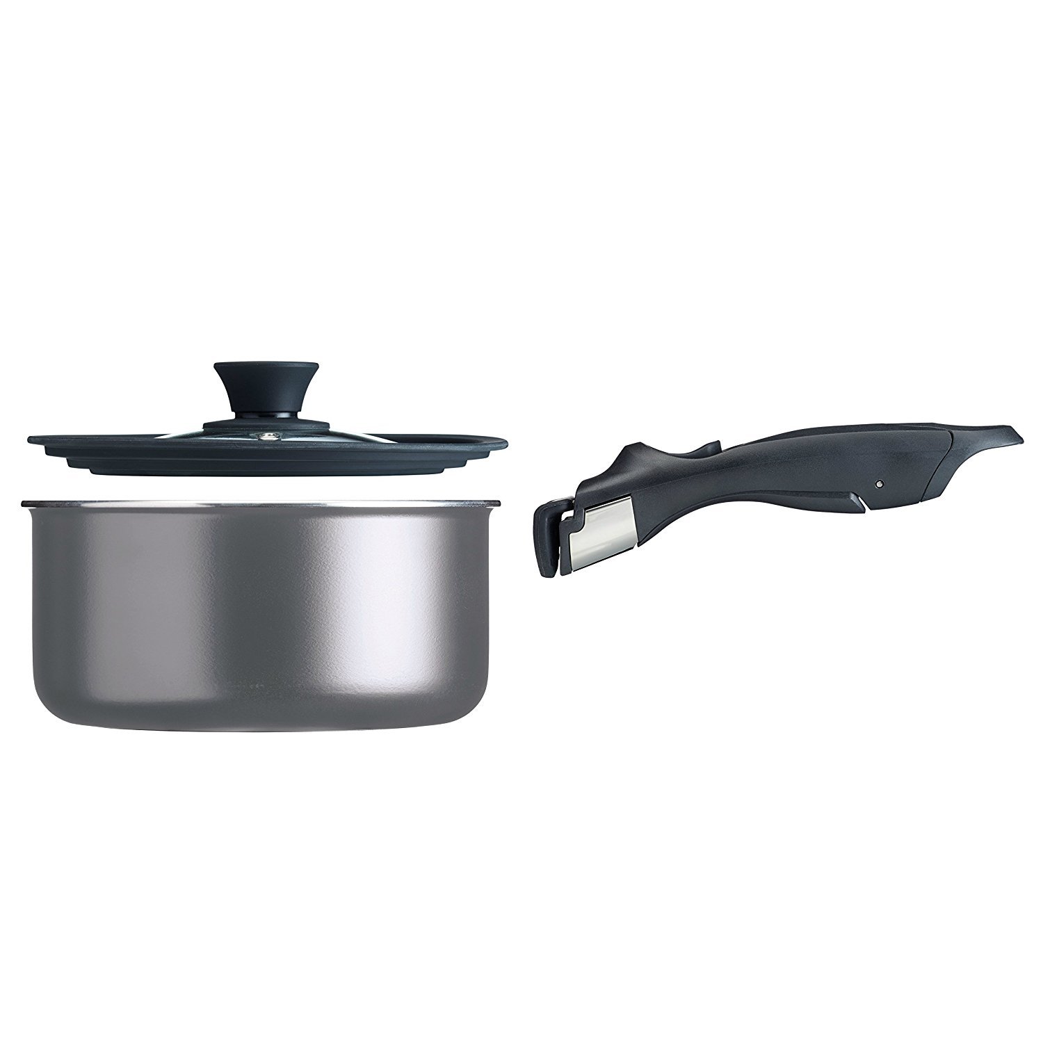 MasterClass Set di Casseruole con Manico Rimovibile e Coperchio Universale Adatto a Induzione Antiaderente, Alluminio, Grigio, 5 Pezzi