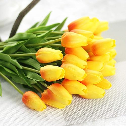 Miniatura 3 de 30 tulipanes artificiales, flores de tacto real, tulipanes naranjas falsos Holanda, ramo de tulipanes de poliuretano, flores de látex para boda,
