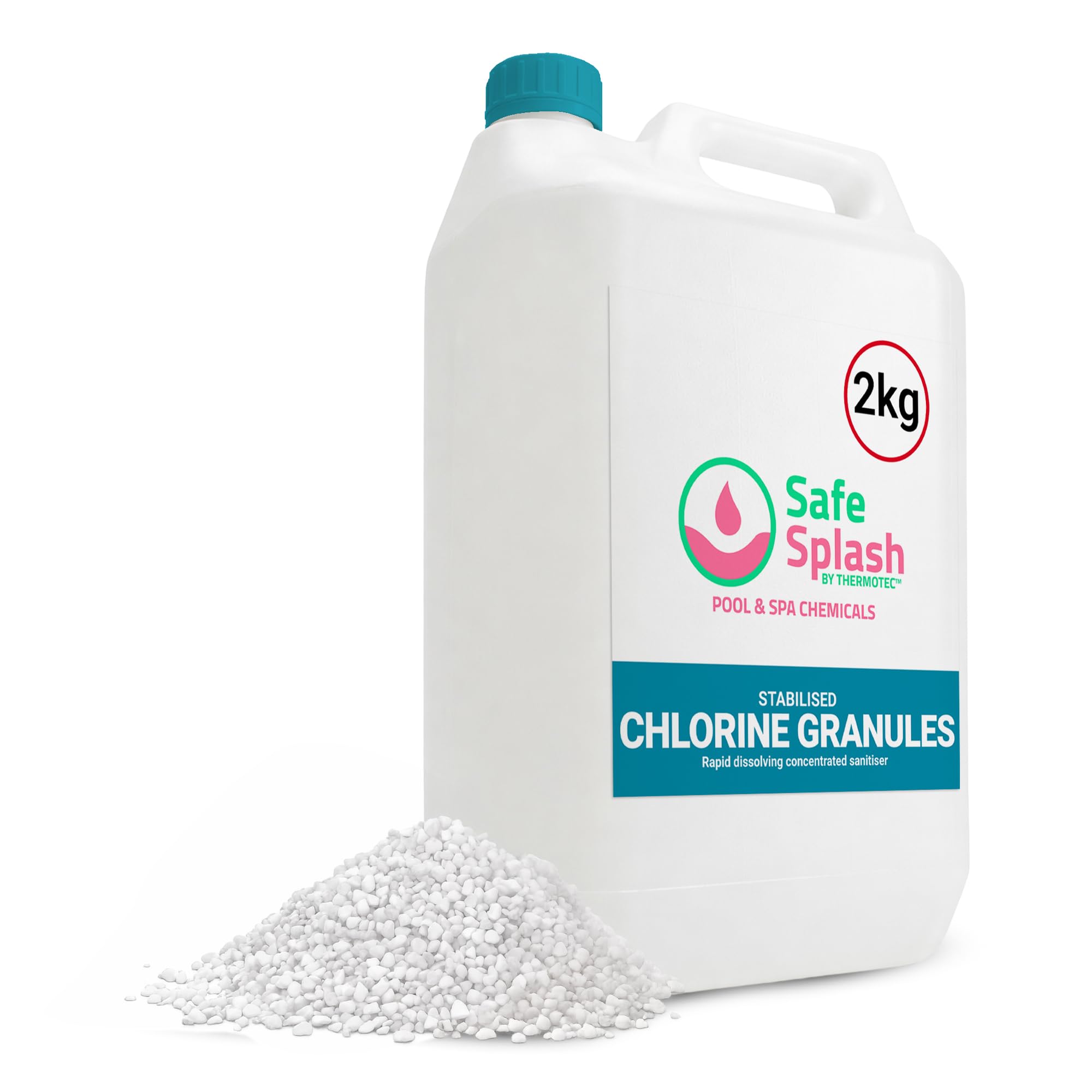 Safe Splash Stabilised Chlorine Granules 2kg - Fast Dissolving Pool Chlorine for Hot Tubs, Spas, Outdoor & Above Ground Pools, Clear Water, Sanitise & Maintenance