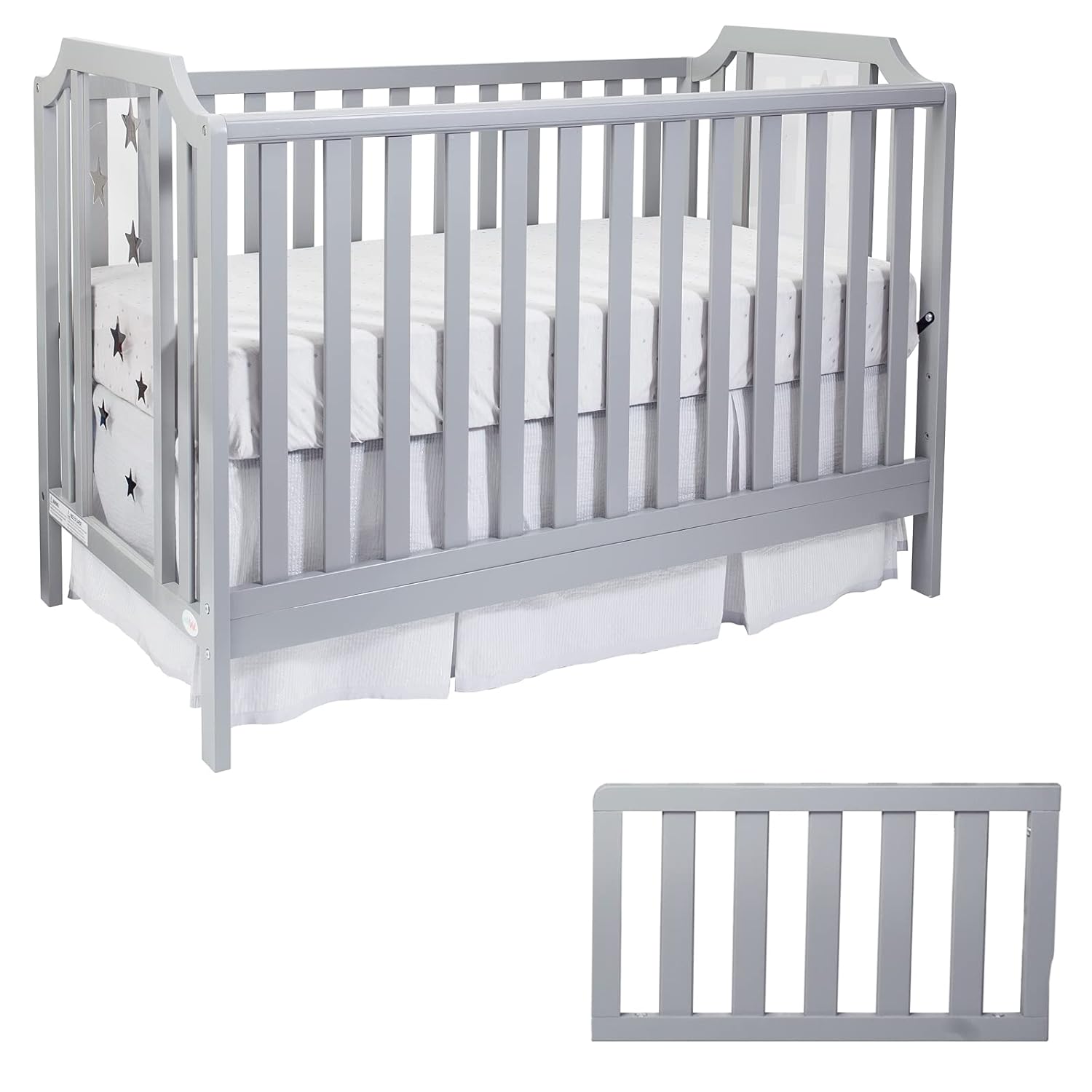 Suite Bebe Celeste 3-in-1 Convertible Island Crib and Toddler Guard Rail Bundle, Light Gray
