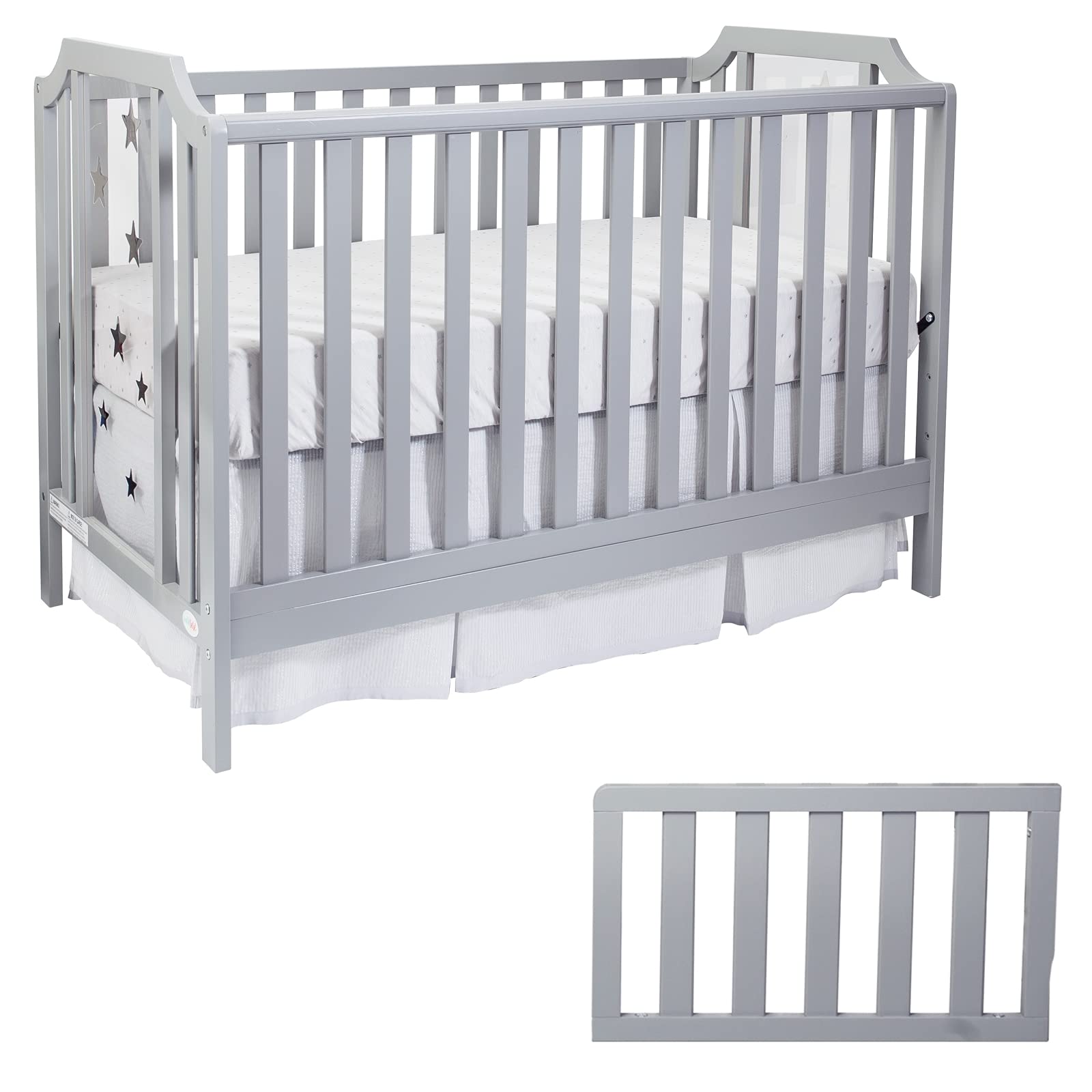 Suite Bebe Celeste 3-in-1 Convertible Island Crib and Toddler Guard Rail Bundle, Light Gray