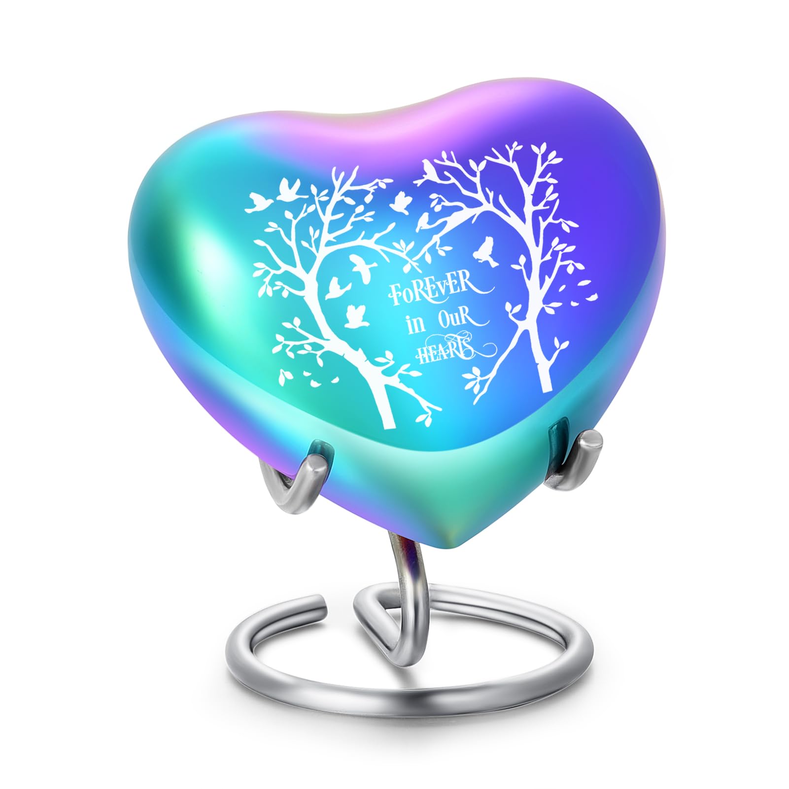 MFRZBVO Heart Small Cremation Urn for Human Ashes Stainless Steel Mini Keepsake Urn Memorial Funeral Burial Decorative Urn for Adult Male Female Women Men (Rainbow-Tree) — image 1