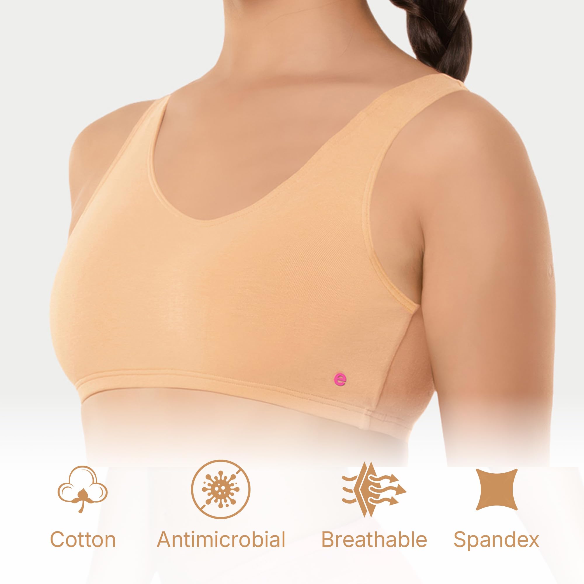 Enamor Women's Wide Strap Stretch Cotton Non-Padded Antimicrobial Beginners Pop-on Wireless Teenager Bra Full Coverage Bra - BB01(BB01-Skin-M) - Image 4 thumbnail