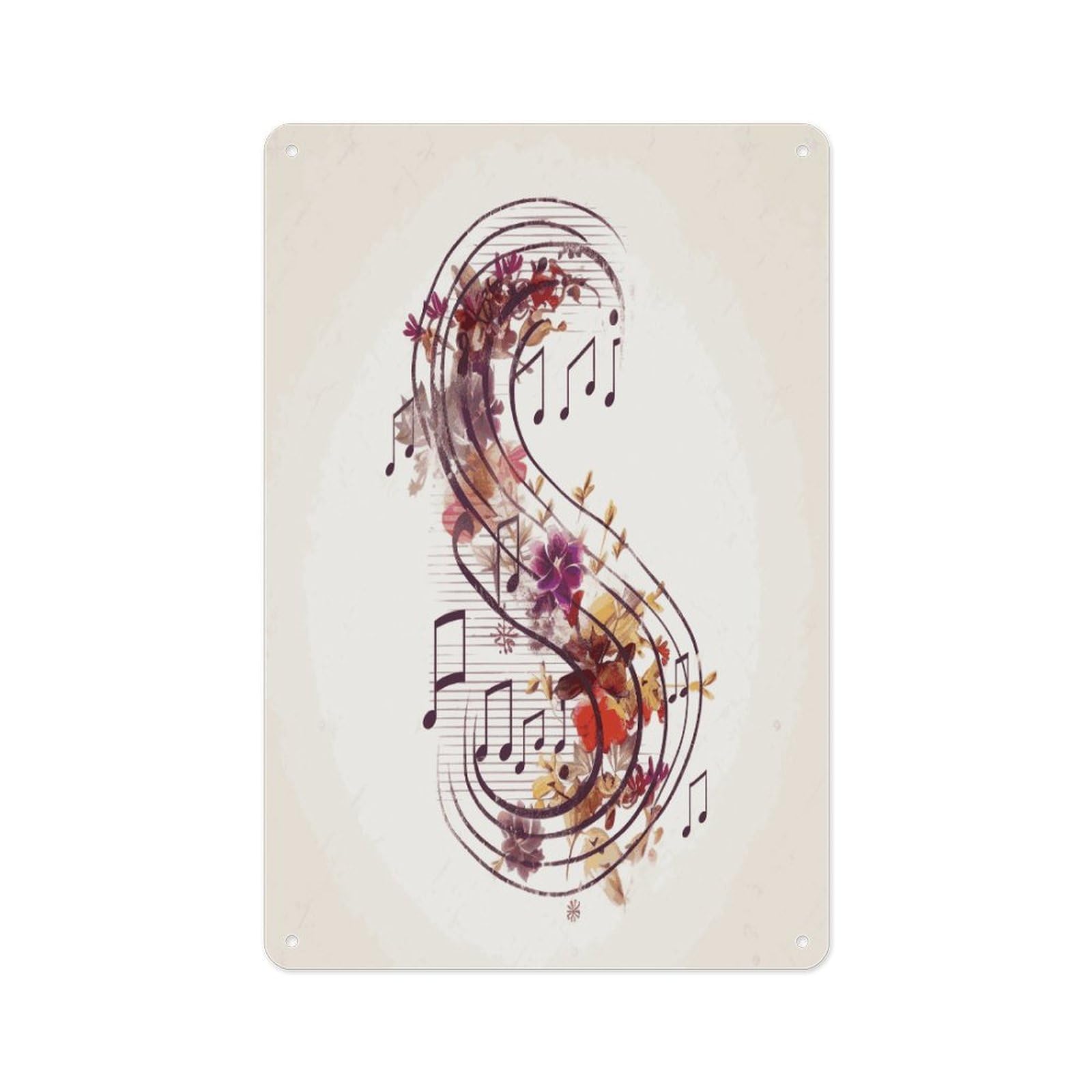 Fekiloot Style Musical Note Floral Wall Decor Metal Signs Tin Signs Poster