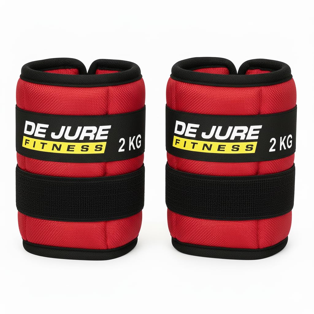 De Jure Fitness Adjustable Ankle & Wrist Weights Pair (2KG x 2) for Men & Women | Strength Training, Walking, Running, Workout, Yoga | Comfortable, Durable | Red – 4KG
