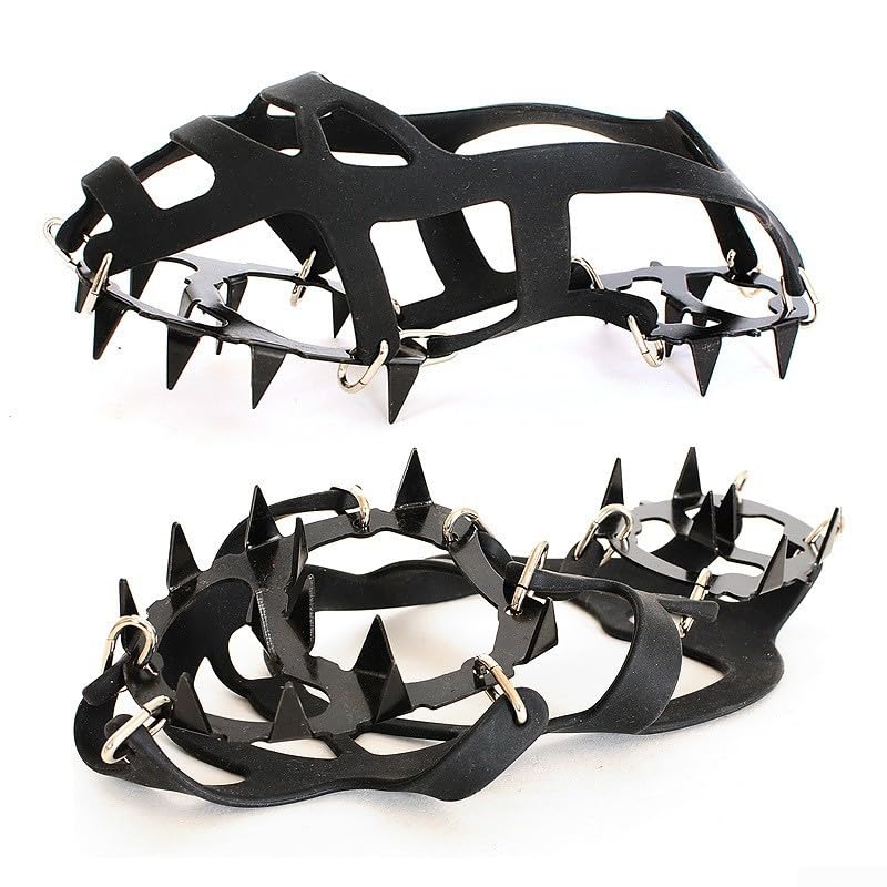 Ramponi da ghiaccio a 18 denti in acciaio al manganese, per escursionismo e arrampicata, scarpa antiscivolo compatibile con stivali e scarpe da trail, leggeri (nero)