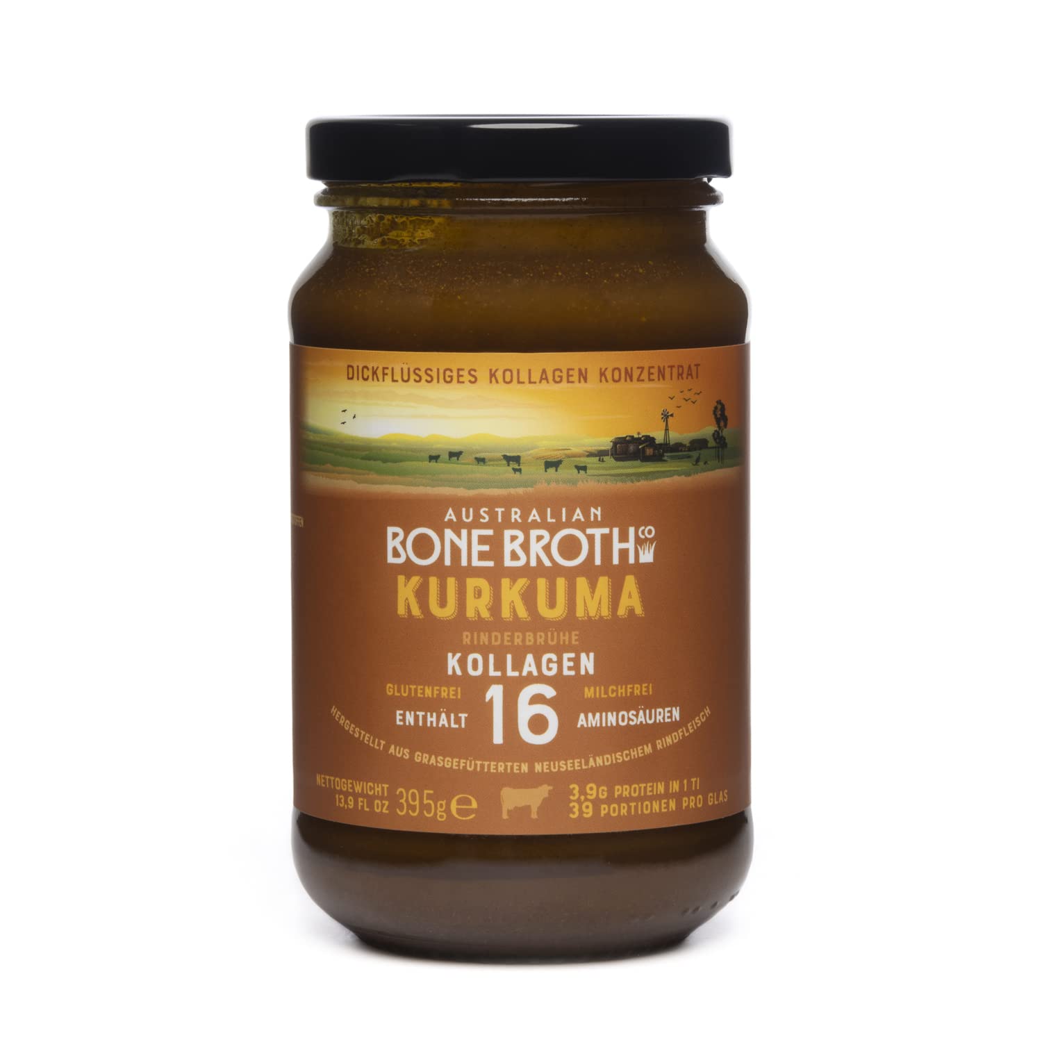 Concentré de Bouillon d’Os de Bœuf au Curcuma avec Gingembre, Poivre Noir et Collagène – 395g Pot en Verre | Naturel, Prêt à Utiliser, Fabriqué en Nouvelle-Zélande