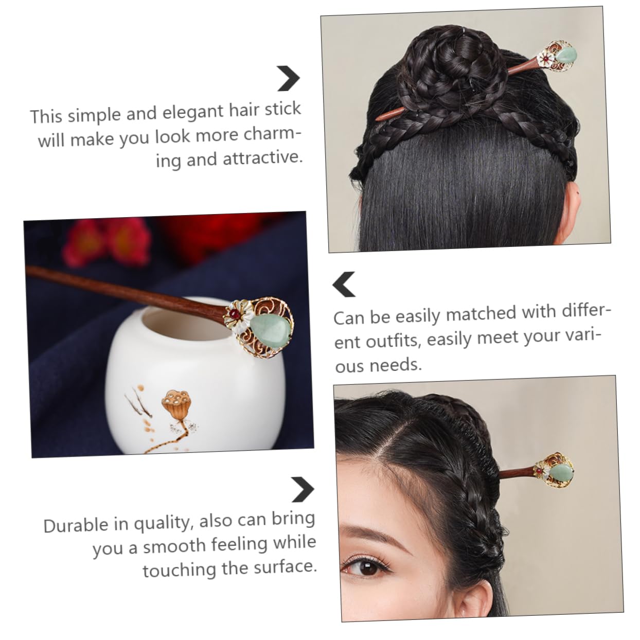 MAGICLULU 3 Piezas horquilla hanfu hair clips horquillas moño palos flores para el cabello tocado la antigüedad para pasadores pelo pasador pelo palo pelo las mujeres nuevo