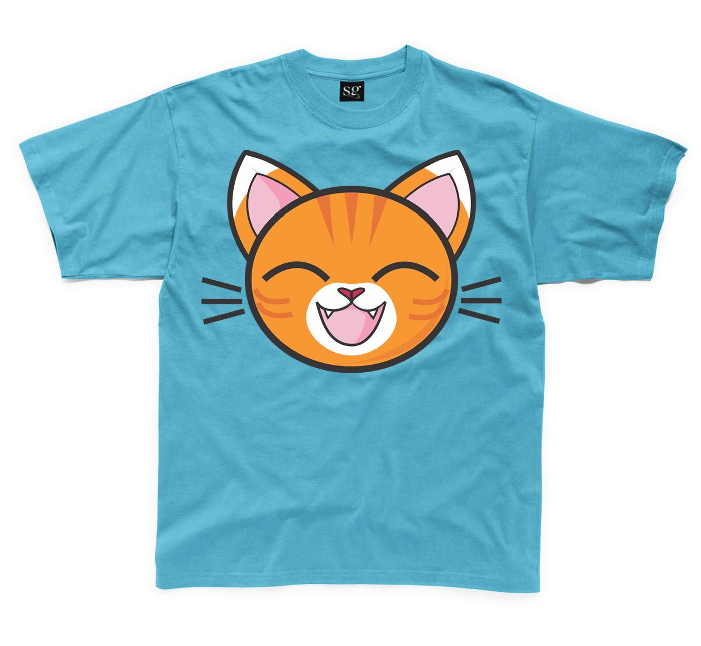 Cartoon Tabby Cat Ginger Kitten Children's Unisex T Shirt (7 to 8, Sapphire Blue)