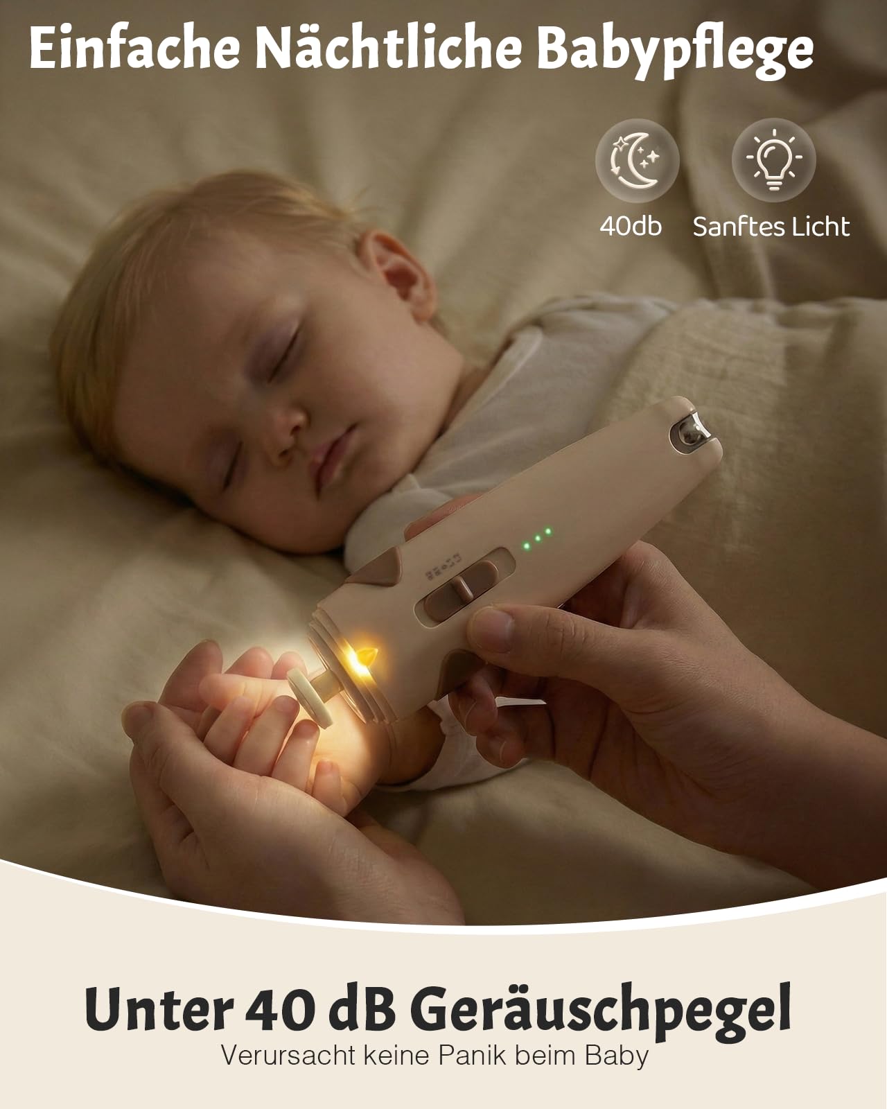 Lictin Baby Nagelfeile Elektrisch, Elektrische Nagelfeile mit 6 Schleifkopf, 25 in 1 Baby Nagelset mit LED Licht, Nagelpflegeset Elektrisch für Babys, Kleinkind, Erwachsene, USB Laden, Khaki