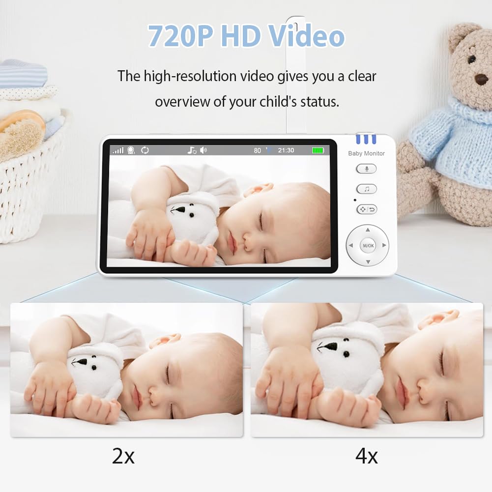 Ade Baby Monitor Video e Audio, per rimanere sempre in contatto con il tuo bambino in modo sicuro e riservato, schermo da 5", zoom x2, Audio Bidirezionale, VOX, Visione Notturna, Ninne Nanne